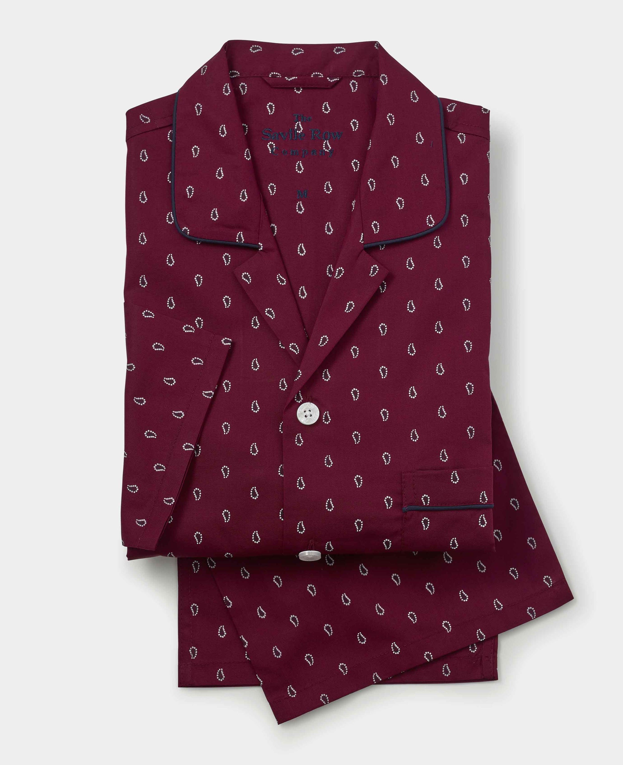 Men's Burgundy Cotton Paisley Pyjamas Savile Row US