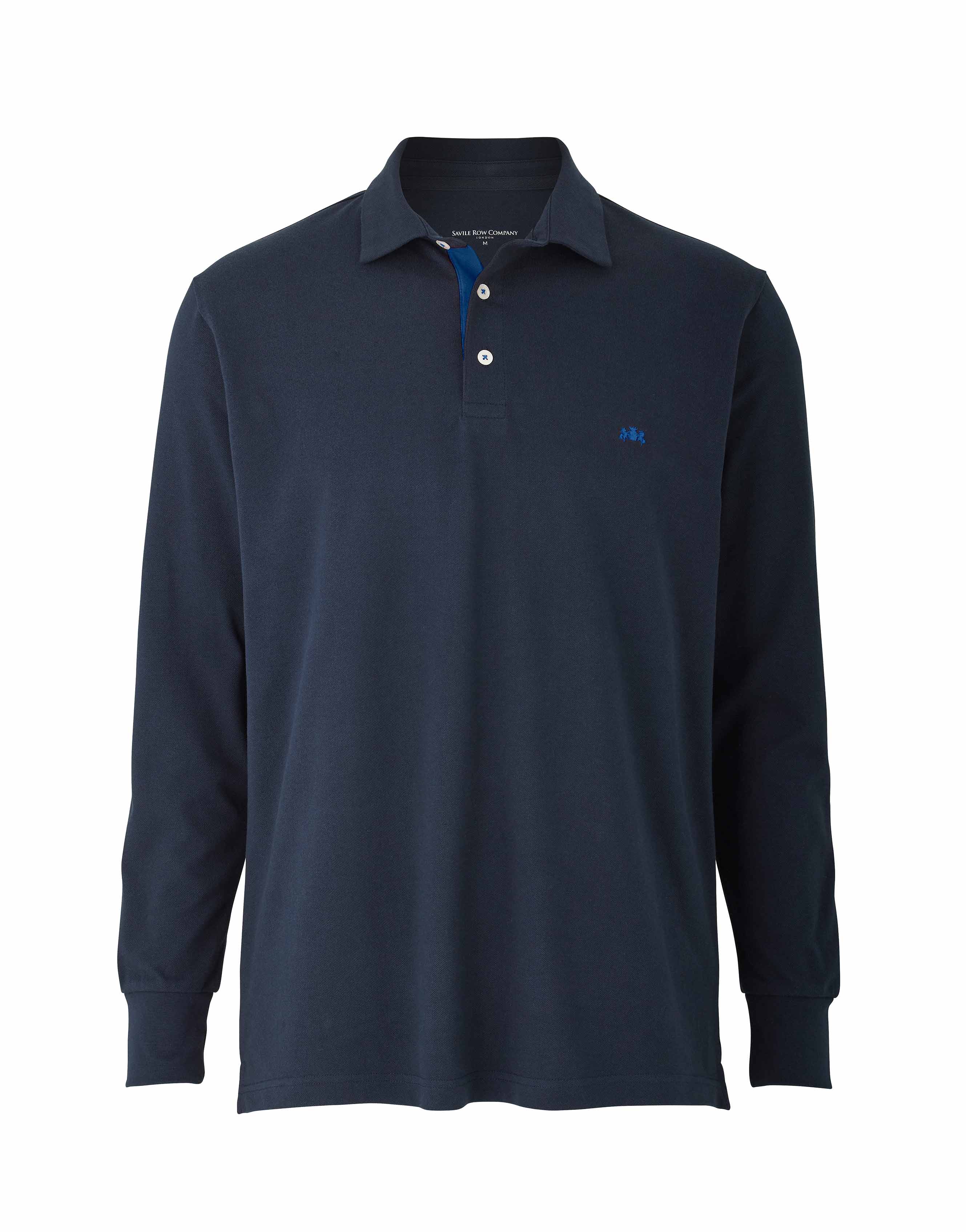 Men's Navy Long Sleeve Polo Shirt In Classic Fit Shape Men's Navy Long Sleeve Polo Shirt In Classic Fit Shape
