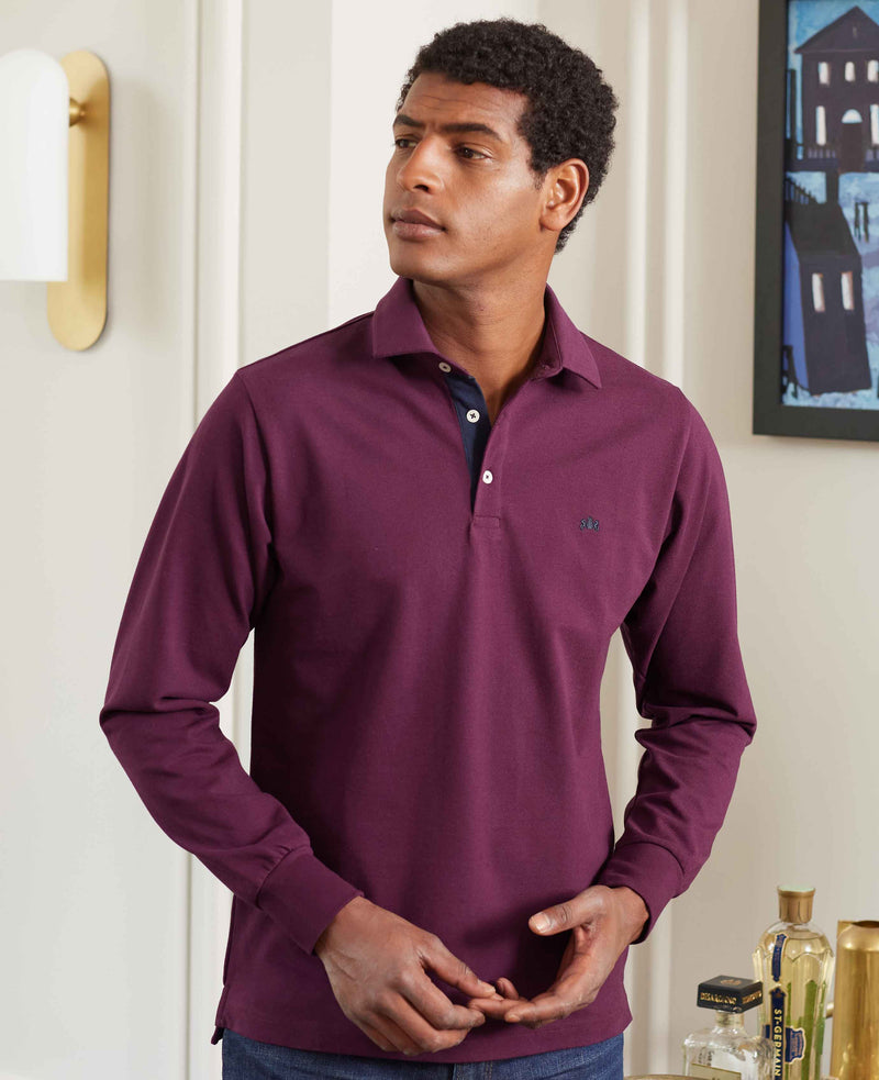 Men's Burgundy Long Sleeve Polo Shirt