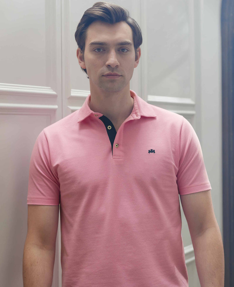 Pink Cotton Short Sleeve Polo Shirt