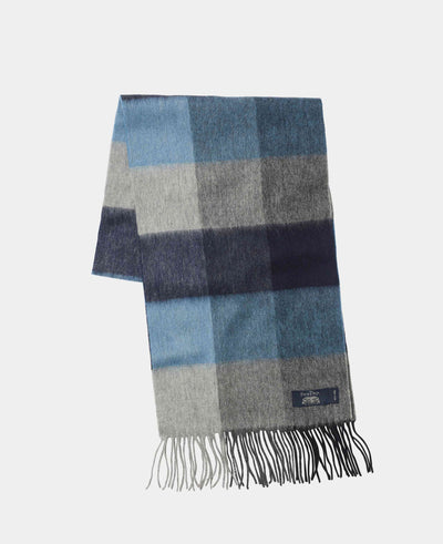 Men's Blue Grey Check Virgin Wool Scarf