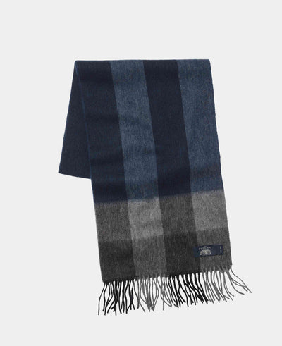 Men's Grey Blue Check Virgin Wool Scarf