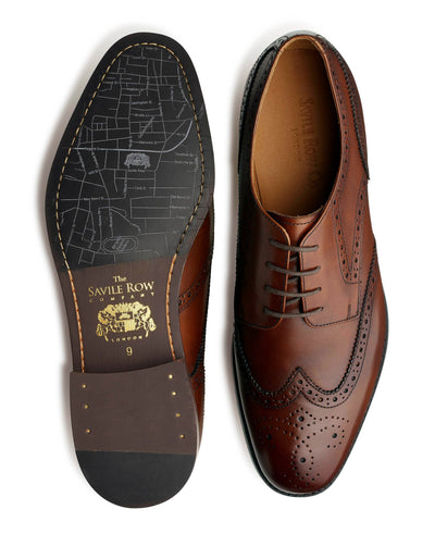 Chocolate Brown Leather Derby Shoes With Brogue Detailing - MSH763CHC - Large Image