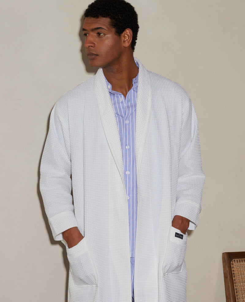 White Cotton Waffle Dressing Gown