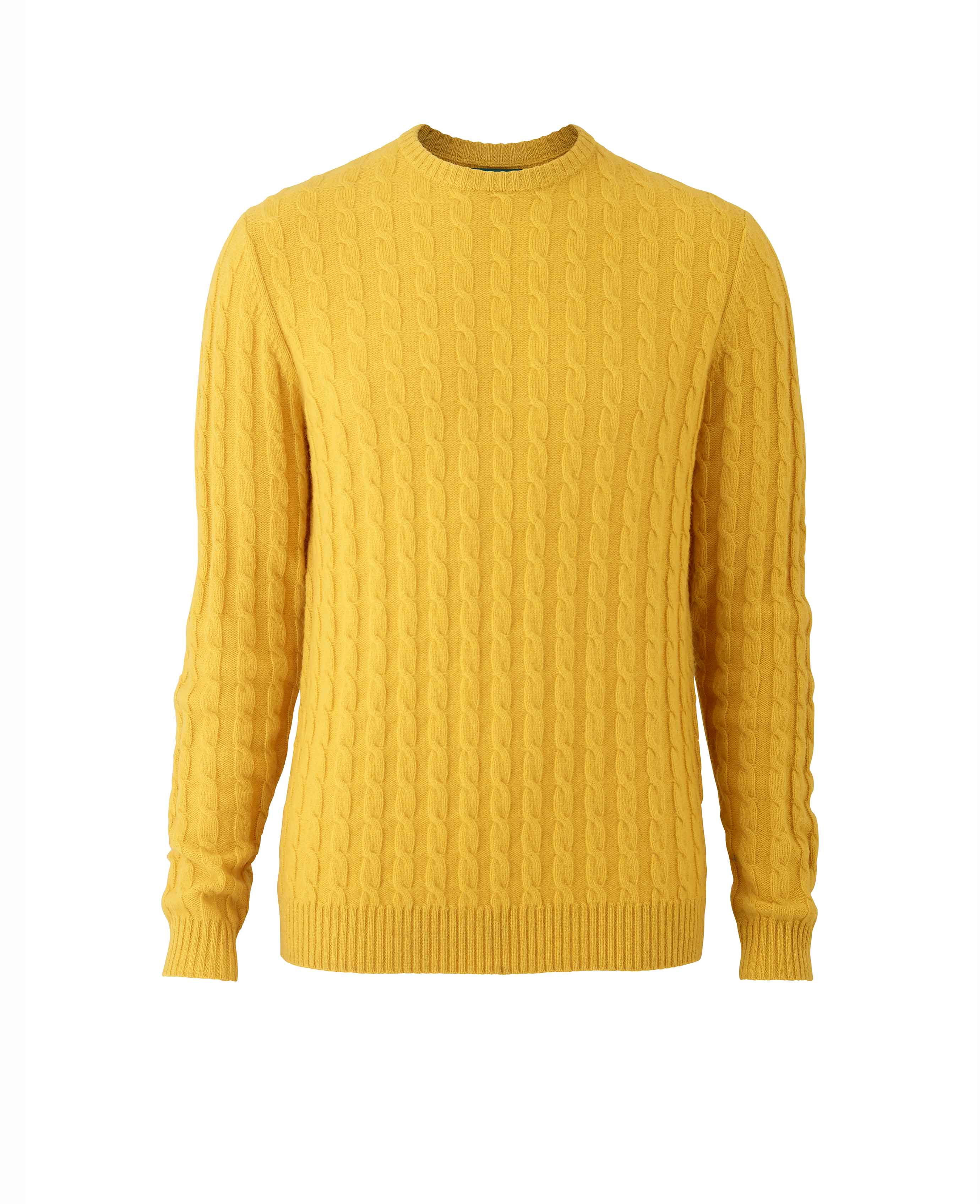 Men s Mustard Lambswool Blend Cable Knit Jumper Savile Row US