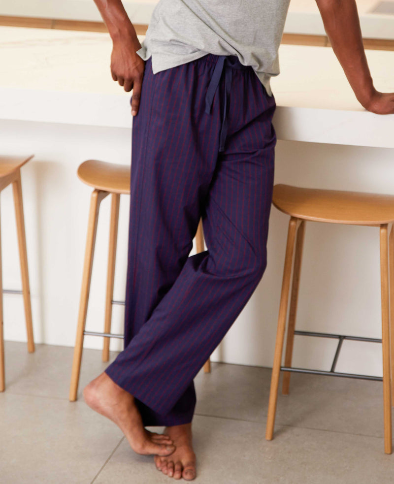 Navy Burgundy Check Cotton Lounge Pants