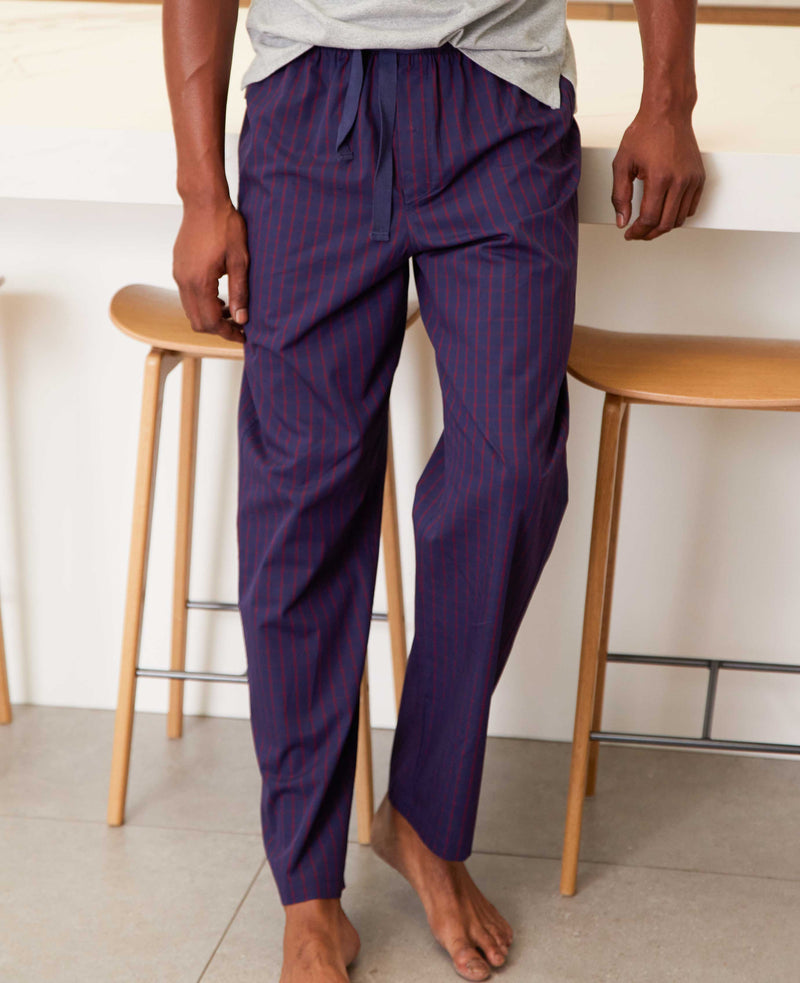 Navy Burgundy Check Cotton Lounge Pants