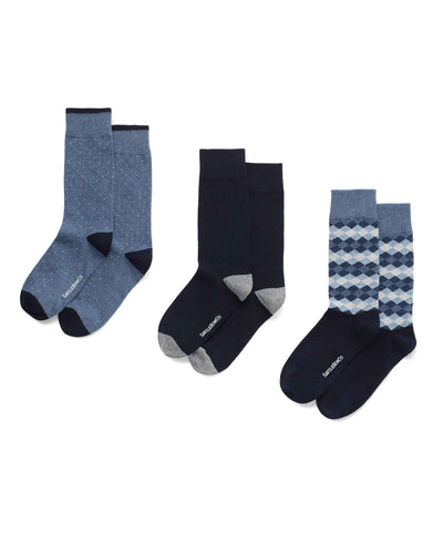 Men's Navy Combed Cotton-Blend 3 Pack Socks