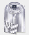 Navy Cotton Classic Fit Striped Dress Shirt - French Cuff