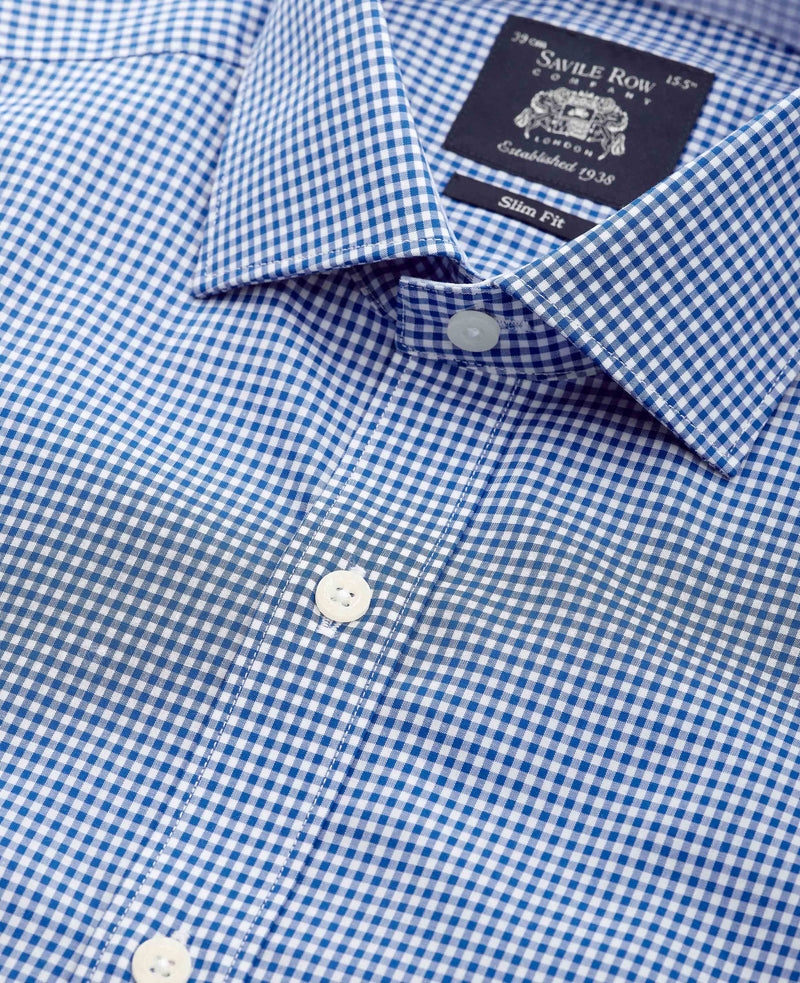 Navy Cotton Gingham Slim Fit Dress Shirt - Single Cuff