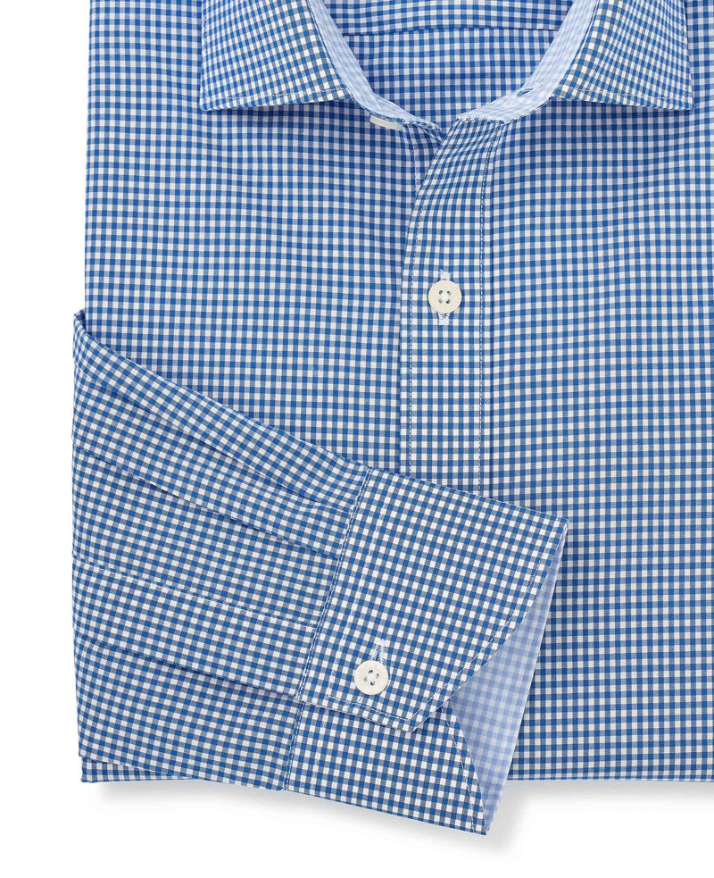 Navy Cotton Gingham Slim Fit Dress Shirt - Single Cuff