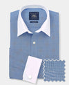 Navy Cotton Prince of Wales Check Classic Fit Winchester Dress Shirt - French Cuff