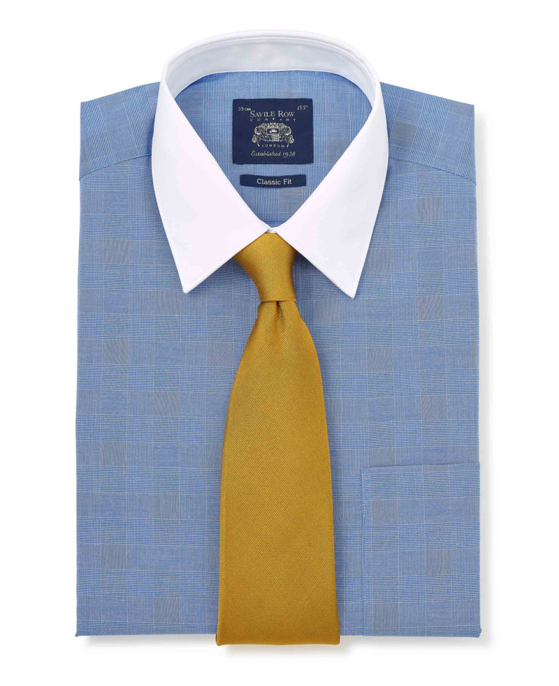 Men's Navy Cotton Prince of Wales Check Classic Fit Winchester Formal Shirt folded