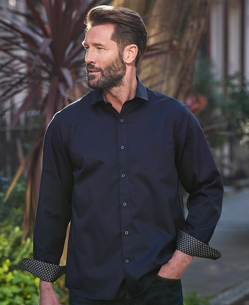 Navy Cotton Twill Classic Fit Smart-Casual Shirt - Single Cuff