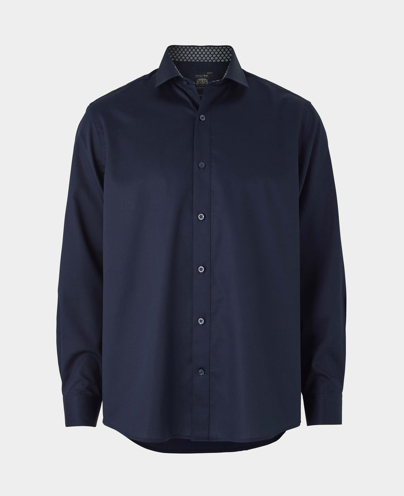 Navy Cotton Twill Classic Fit Smart-Casual Shirt - Single Cuff