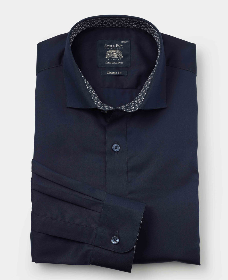 Navy Cotton Twill Classic Fit Smart-Casual Shirt - Single Cuff