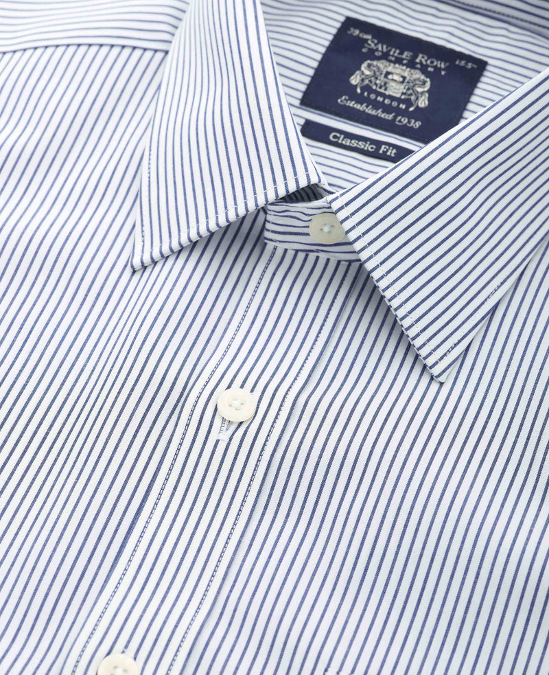 Navy Fine Stripe Classic Fit Formal Shirt - Double Cuff