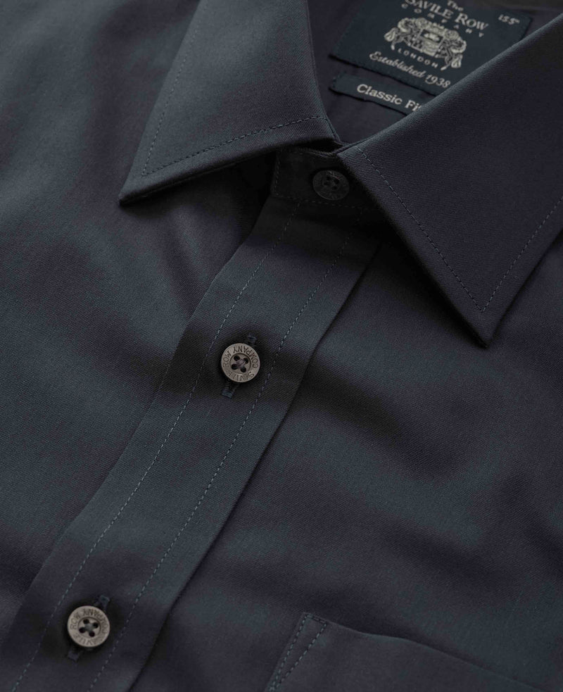 Navy Fine Twill Classic Fit Formal Shirt - Single Cuff