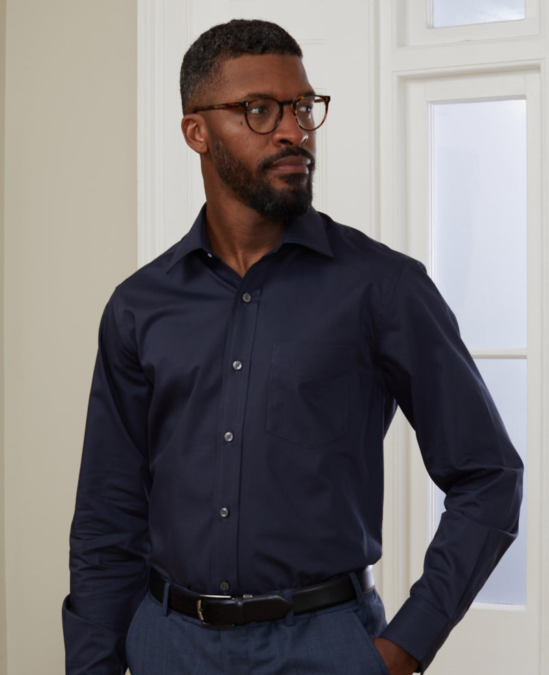 Navy Fine Twill Classic Fit Formal Shirt - Single Cuff