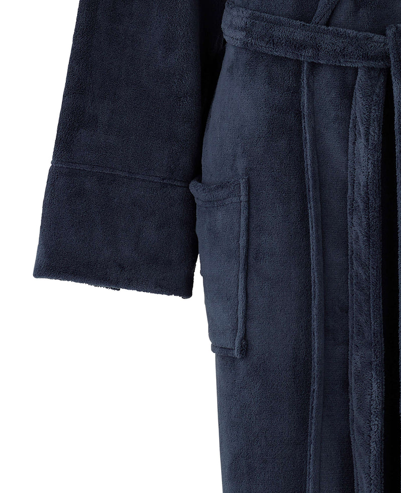 Navy Fleece Dressing Gown With Hood - Pocket Detail - MDG1021NAV