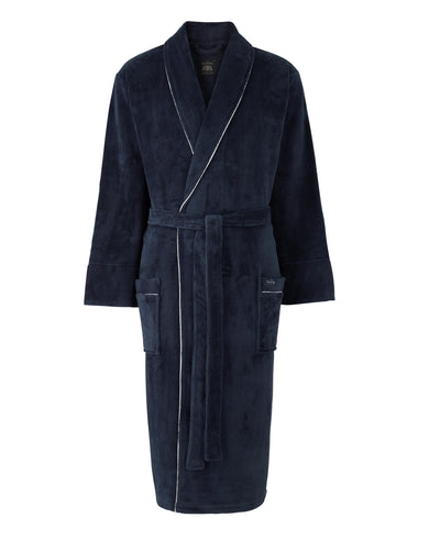 Navy Fleece Dressing Gown With Piping