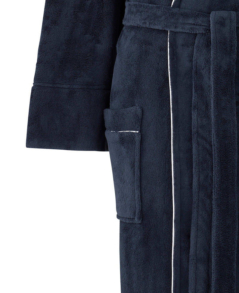 Navy Fleece Dressing Gown With Piping