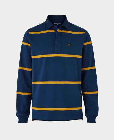 Navy Gold Stripe Heavyweight Cotton Jersey Rugby Shirt