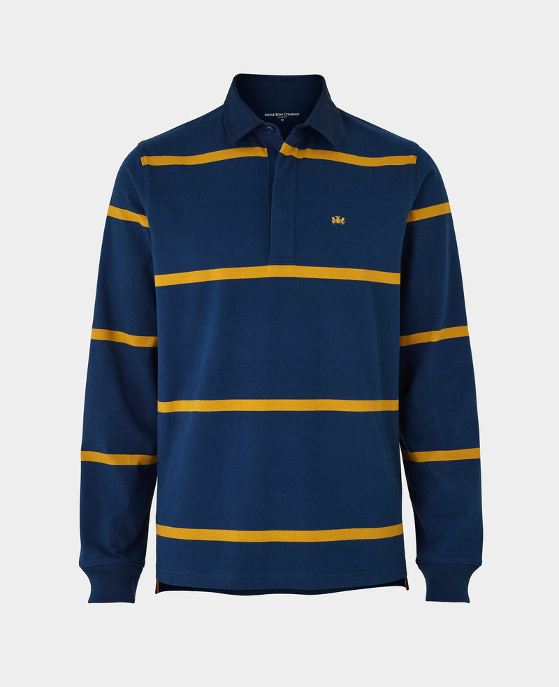 Navy Gold Stripe Heavyweight Cotton Jersey Rugby Shirt