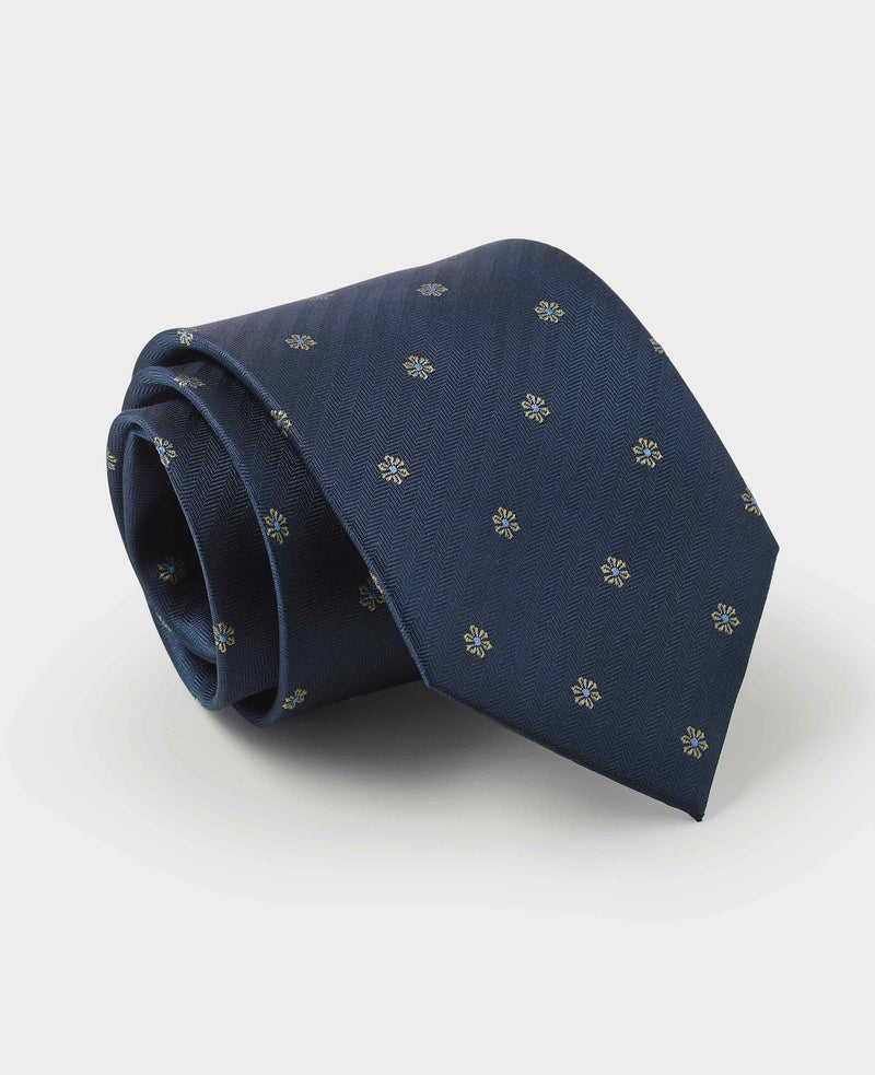 Navy Green Flower Silk Tie