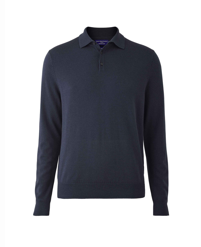 Navy Merino Wool Knitted Polo Shirt  - MKW527NAV