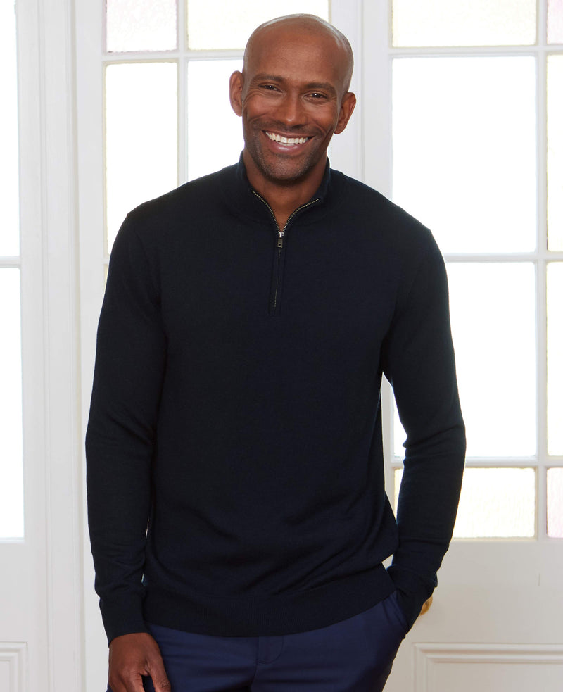 Navy Merino Wool Zip Neck Jumper