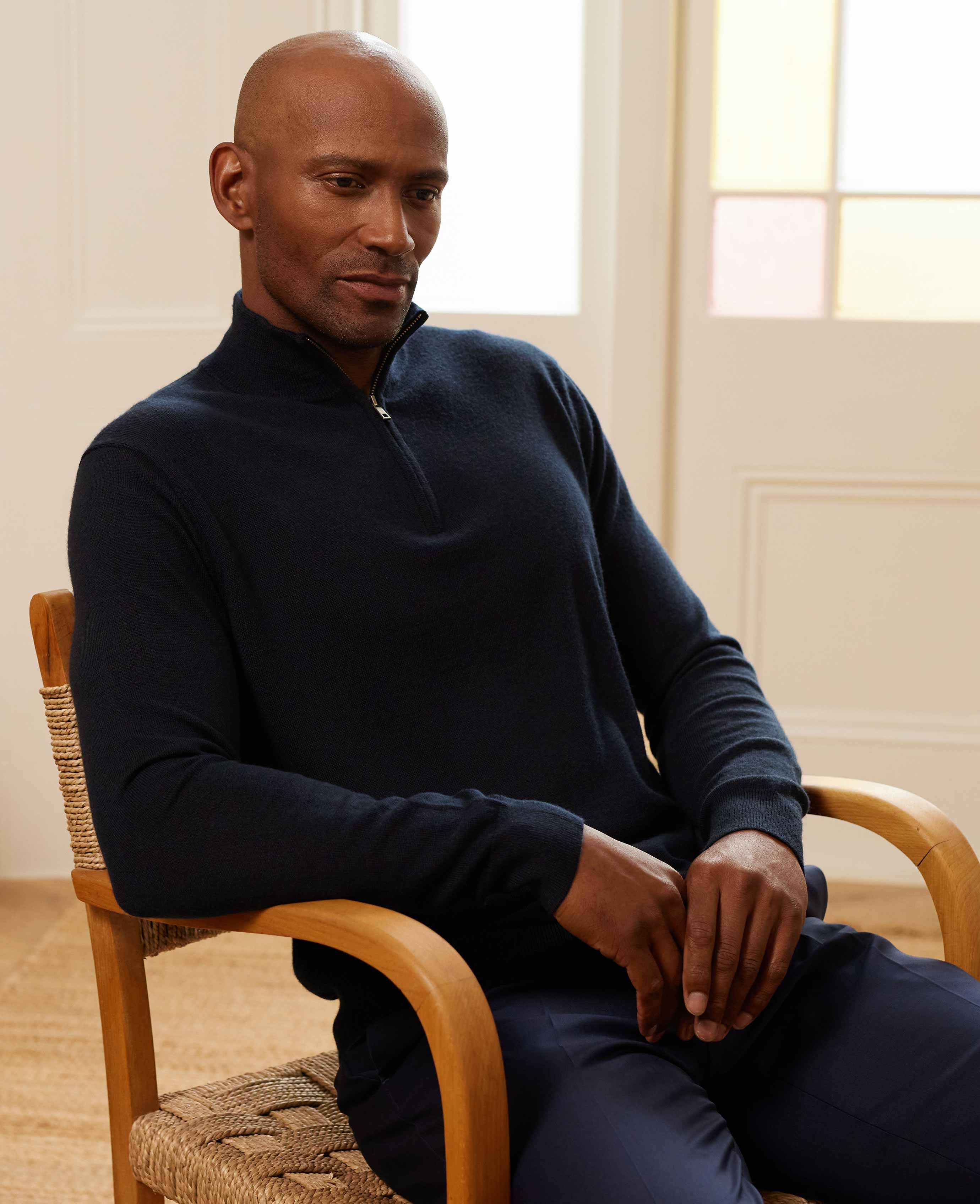 Merino wool navy jumper sale