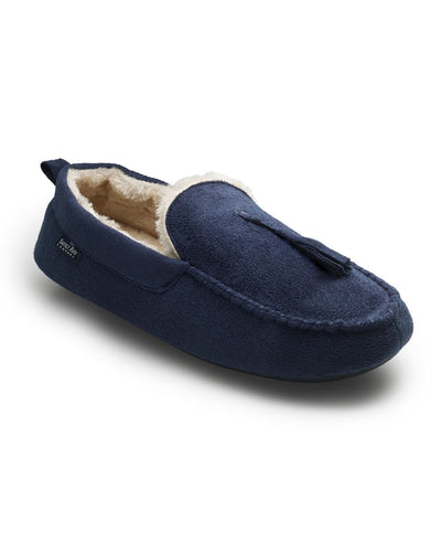 Men's Navy Microsuede Moccasin Slippers