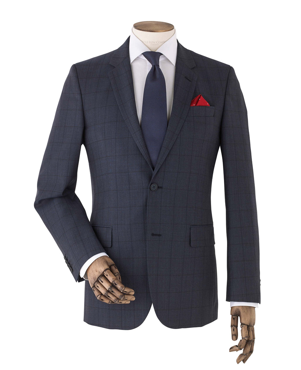 Men's Navy Muted Check Wool-Blend Suit Jacket – Savile Row US