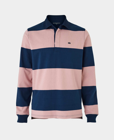 Navy Pink Stripe Heavyweight Cotton Jersey Rugby Shirt