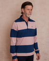 Navy Pink Stripe Heavyweight Cotton Jersey Rugby Shirt