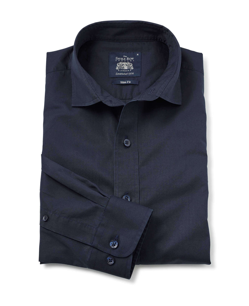 Navy Twill Slim Fit Shirt in Shorter Length - 1398NAV