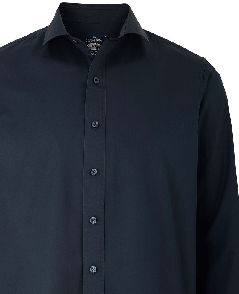 Navy Twill Slim Fit Shirt in Shorter Length - Chest Detail - 1398NAV