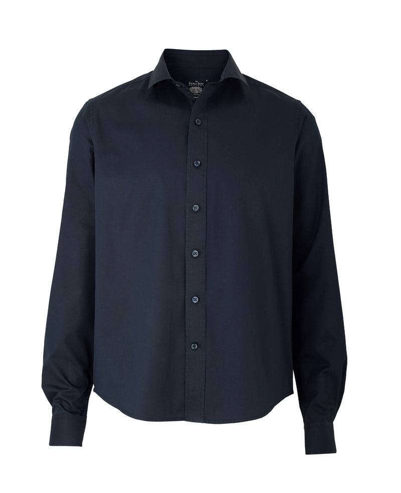 Navy Twill Slim Fit Shirt in Shorter Length - On Mannequin - 1398NAV