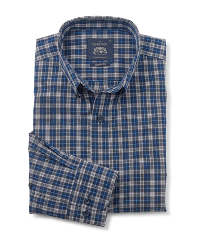 Men's Navy White Cotton Blue Check Classic Fit Casual Shirt