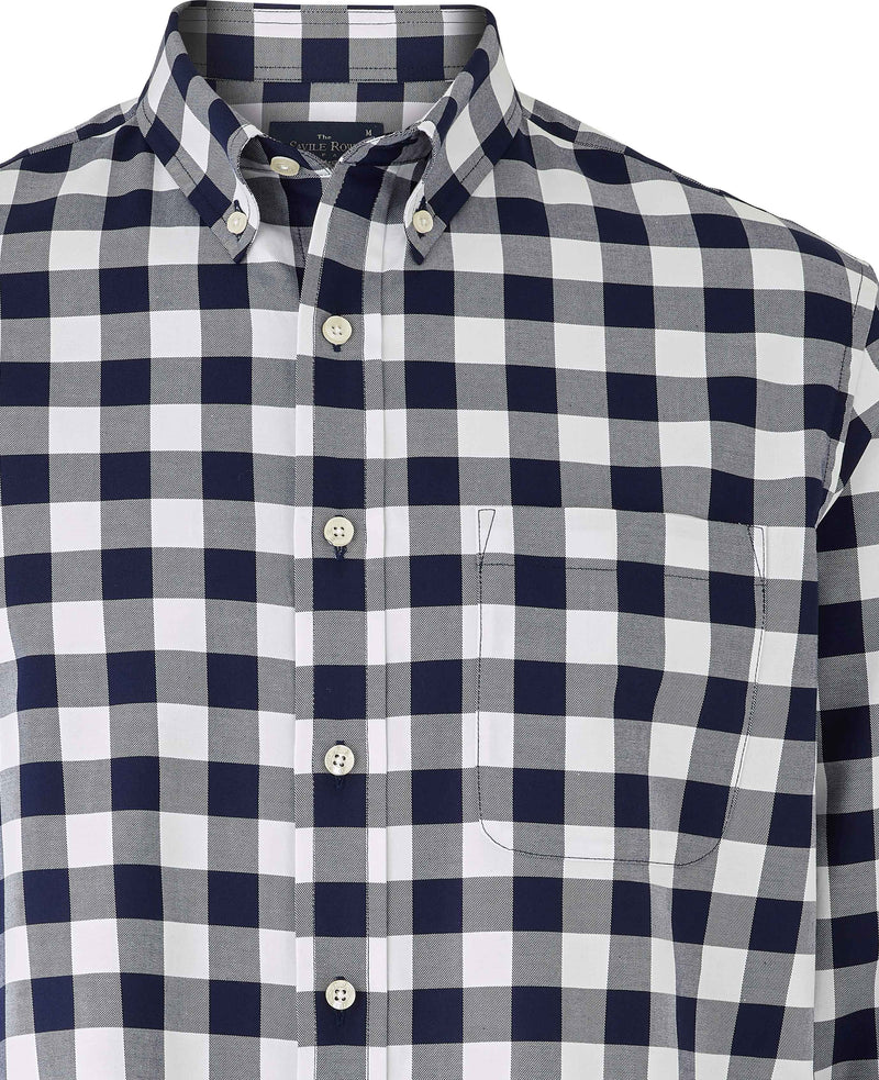 Navy White Bold Check Button-Down Shirt   - Chest Detail - 1401NAV