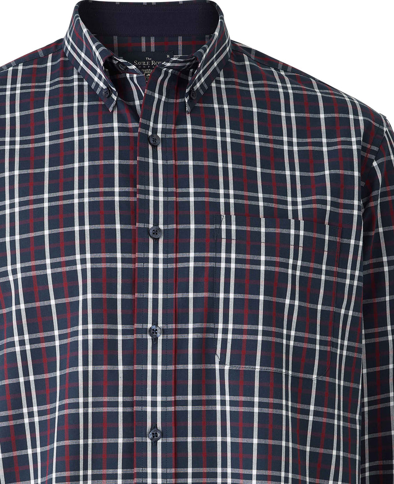 Navy White Burgundy Check Button-Down Shirt   - Chest Detail - 1402NRW