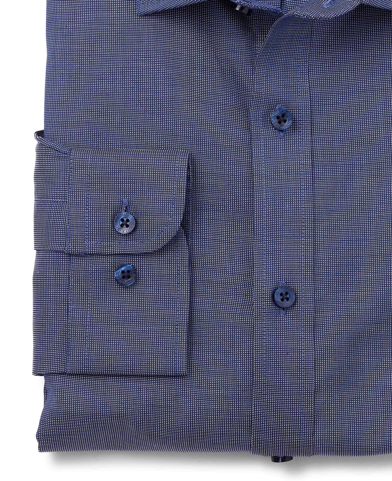 Navy White Dobby Slim Fit Casual Shirt Cuff Detail