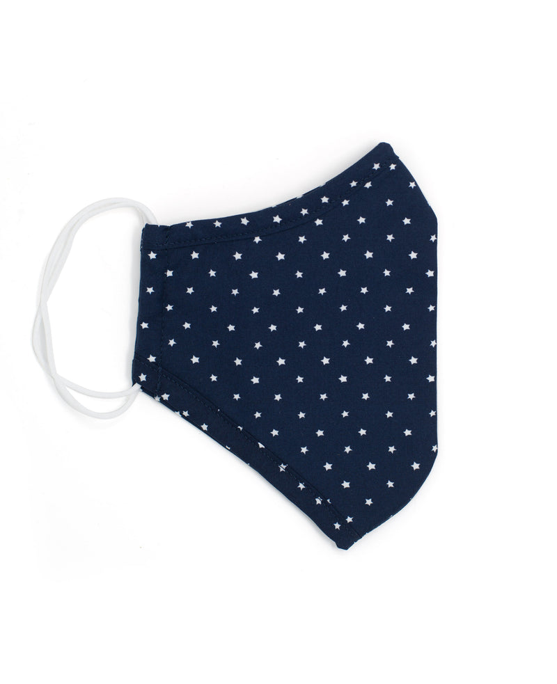 Navy White Star Print Reusable Cotton Face Mask - Folded - MSK1420NAW