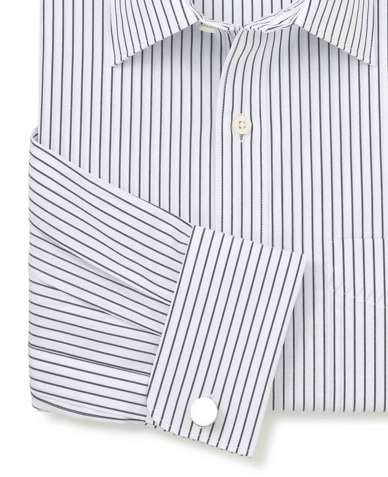 Navy White Stripe Cotton Classic Fit Dress Shirt - French Cuff