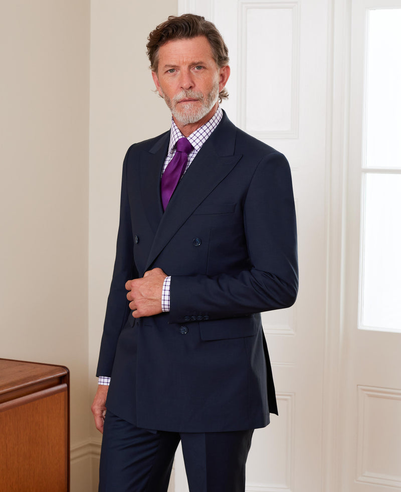 Navy Wool-Blend Double-Breasted Suit