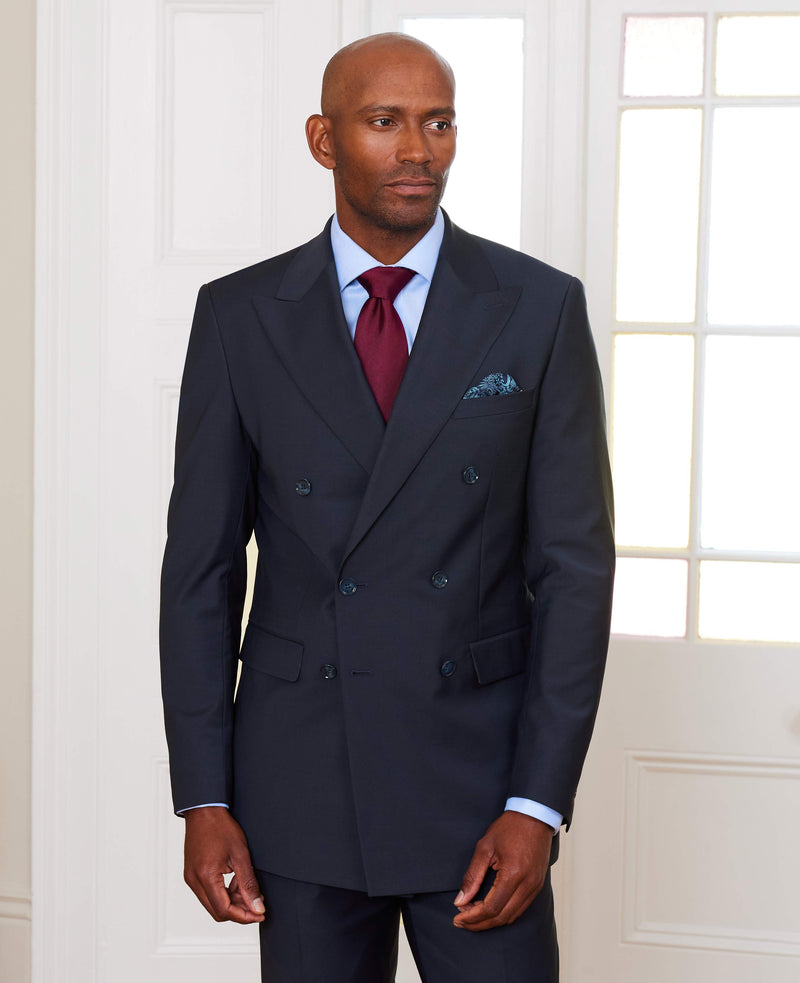 Navy Wool-Blend Double-Breasted Suit