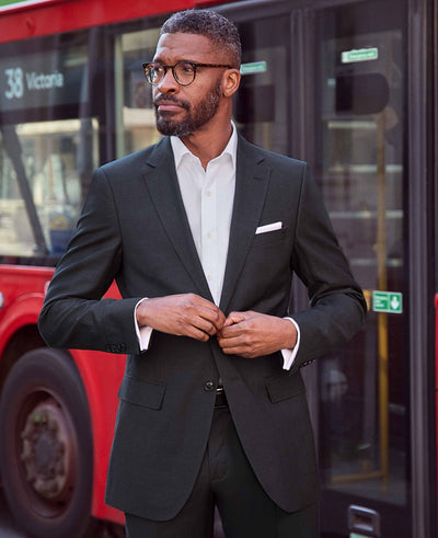 Navy Wool Linen Blend Suit Jacket