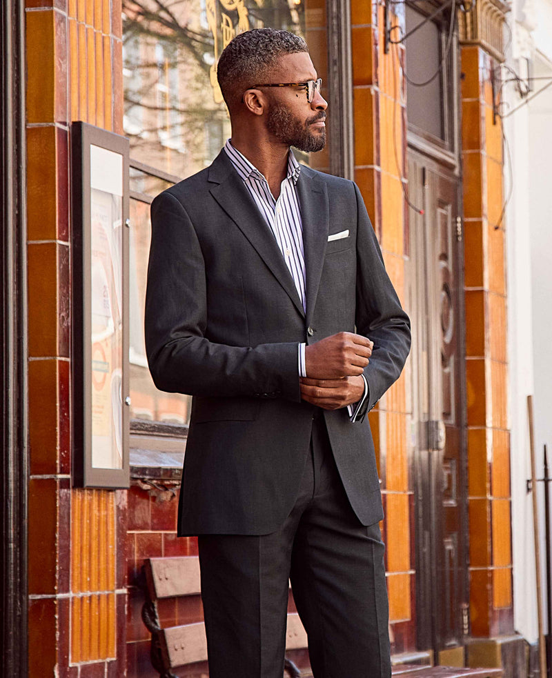 Navy Wool Linen Blend Tailored Suit