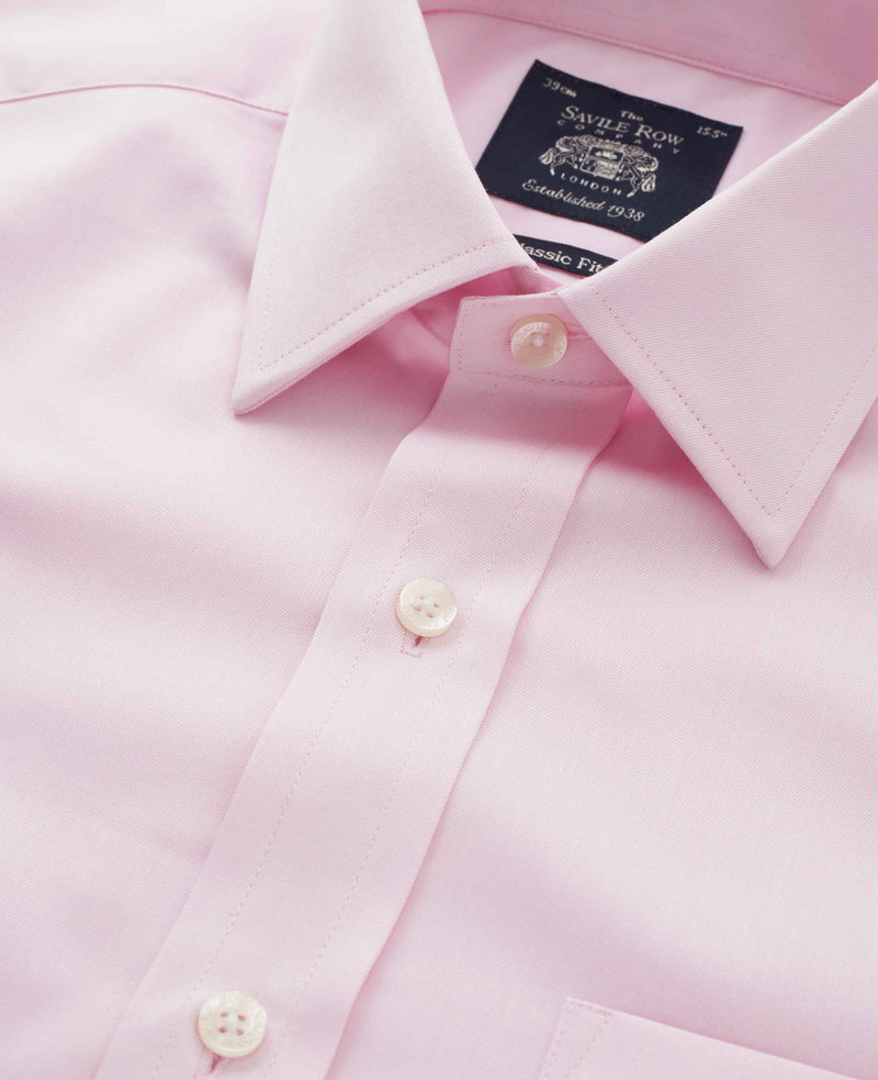 Pale Pink Fine Twill Classic Fit Shirt - Collar Detail - 1363PNK